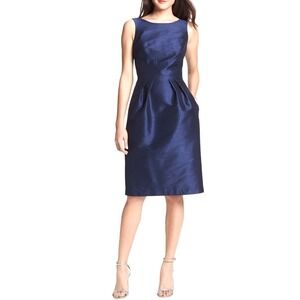 Alfred Sung Navy Blue Bow Back Cocktail Dress Jackie O Sheath Formal Sz 8